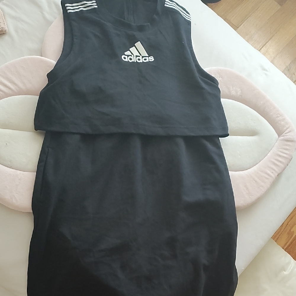 Adidas Black Sleeveless Dress with White Stripes